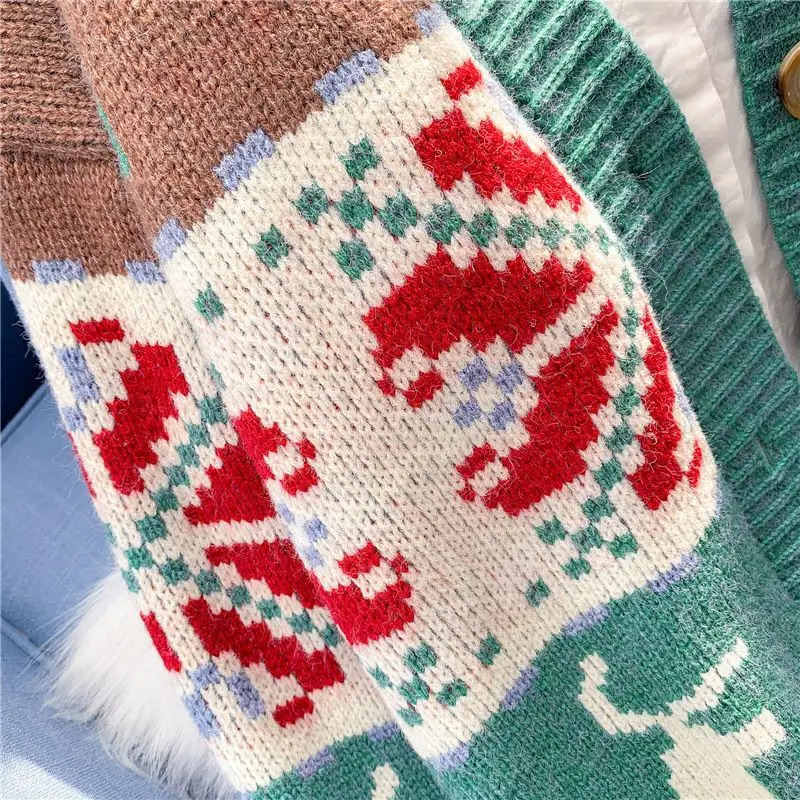 Autumn Winter Y2k Jacquard Chic Button Warm Knitted Cardigan Women Clothing Fashion Vintage Loose Thick Sweaters 250108