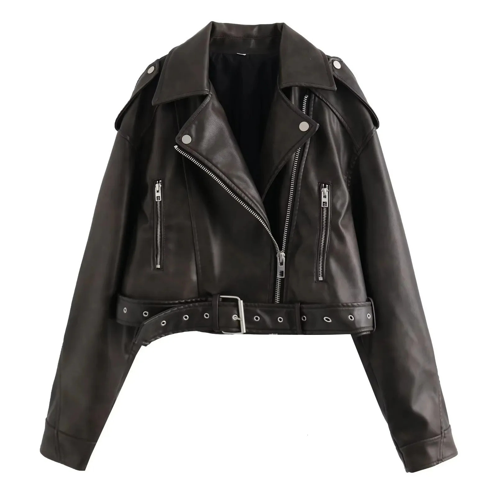 2025 Spring Autumn Womens Leather Jacket Casual Loose Washed Gradient For Women Zipper Lapel PU Short Slim Fit 250103