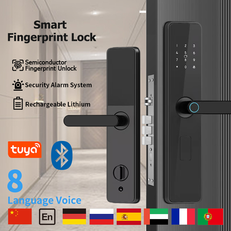 Minimalist Smart Door Lock - Durable Design & Integrated Tuya App Control via Bluetooth WiFi