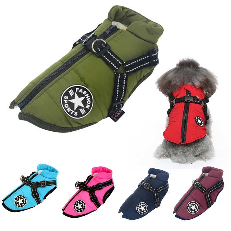 Large Pet Dog Jacket With Harness Winter Warm Dog Clothes For Labrador Waterproof Big Dog Coat Chihuahua French Bulldog OutfitsXJ250109