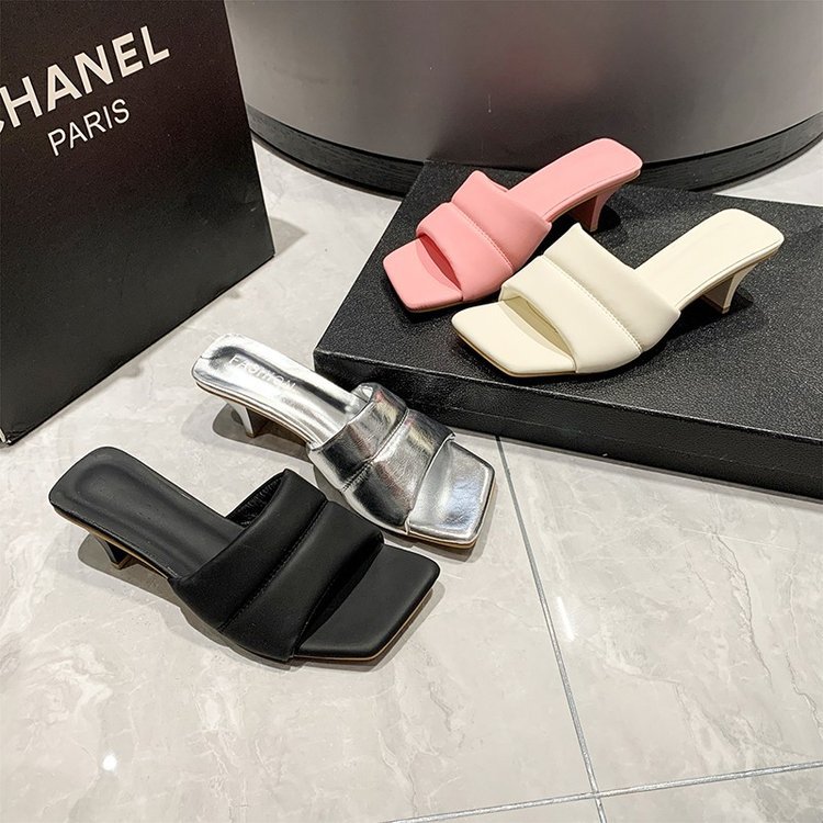 Women Slippers High Heel Increase Height New Fashion Coarse Heel Sandals Triple Black Beige Pink Silver Free shipping
