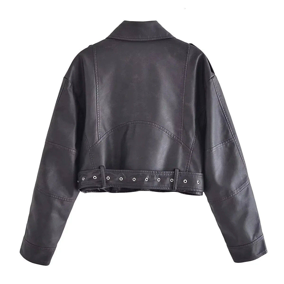 2025 Spring Autumn Womens Leather Jacket Casual Loose Washed Gradient For Women Zipper Lapel PU Short Slim Fit 250103