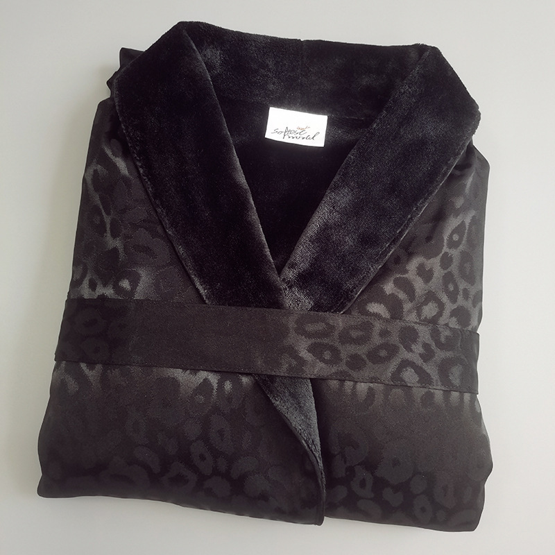 Designer new luxury imitation silk jacquard double-layer bathrobe with added velvet warmth for autumn winter men and women couple home morning gown