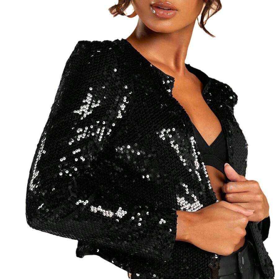 Women's Wear New Round Neck Long Sleeved Cardigan For Spring Fashionable, Casual, And Versatile Large Sequin Jacket