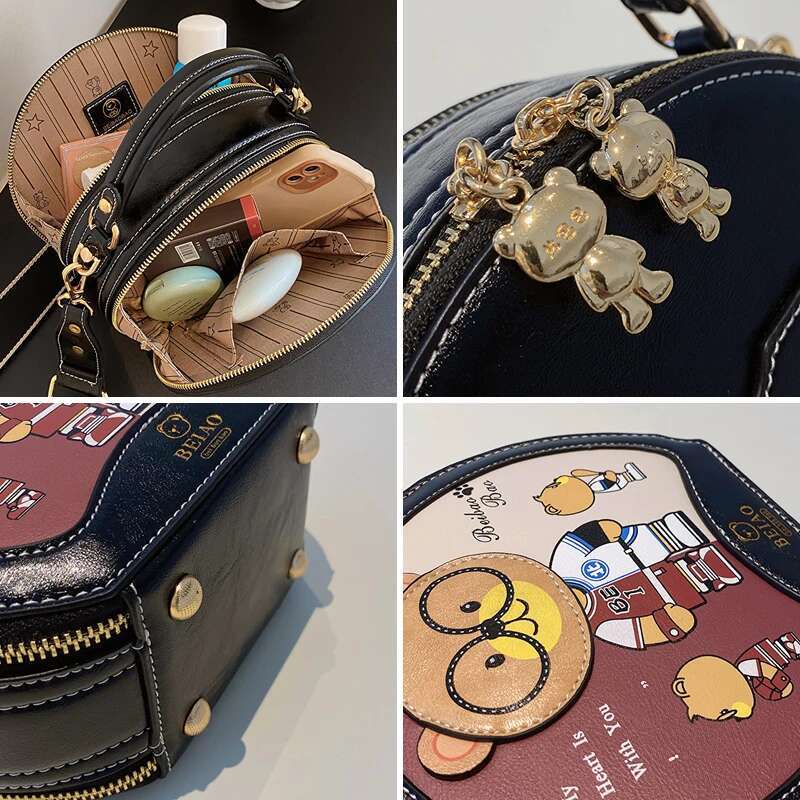 Fashion Handbag Cute Bear Female Shoulder Bag Round Girl Crossbody Bags For Women Stylish Circle Messenger Tote Purse