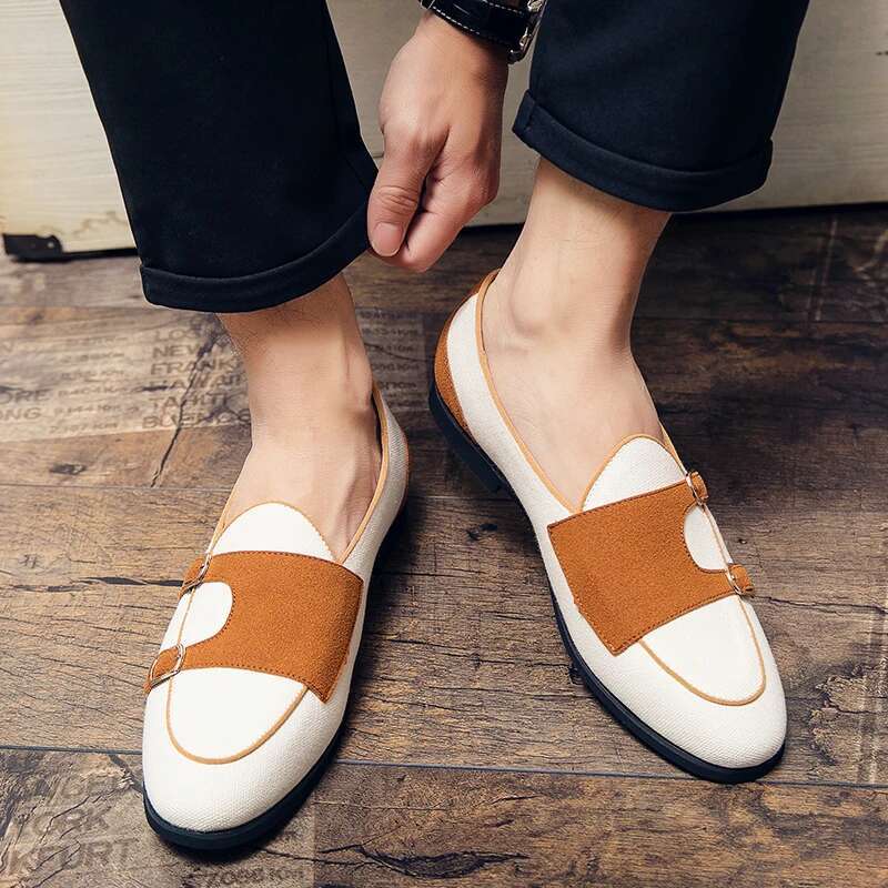 Canvas Leather Casual Brand Handmade Penny Loafers Men Slip On Flats Driving Dress Shoes White Green Moccasins