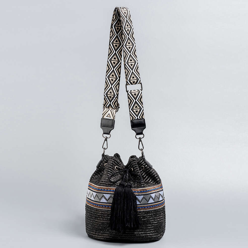 Holiday Straw Cross-Border Beach Bucket Women's High-End Exquisite Shoulder Bag, Seaside Crossbody Woven Bags