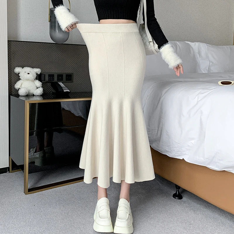 Mermaid Knitted Skirt for Women Slim Fit Fishtail Thickened Long Woolen Autumn Winter 250106