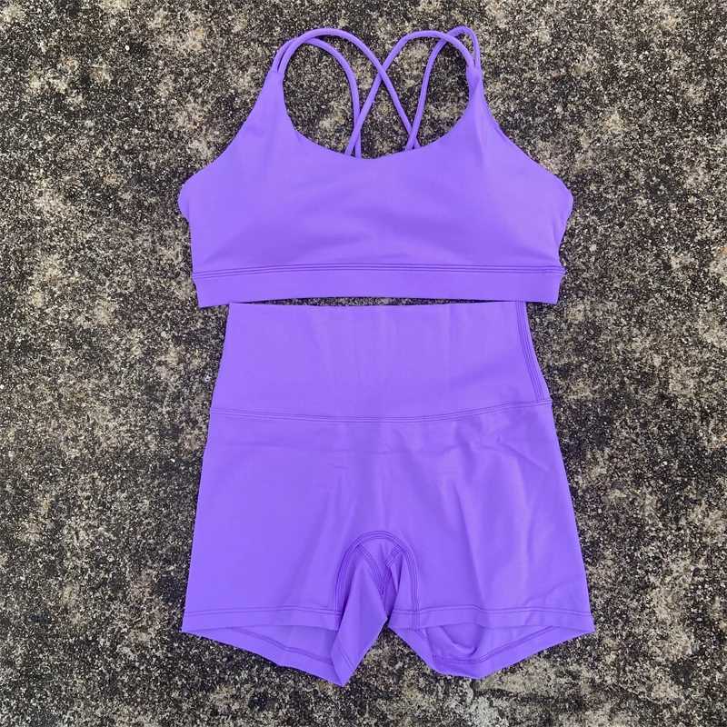 2 Piece Yoga Shorts Set Gym Sports Set Women Workout Outfit Fitness Suit Cross Straps Bra High Waist Shorts Running TracksuitXJ250109