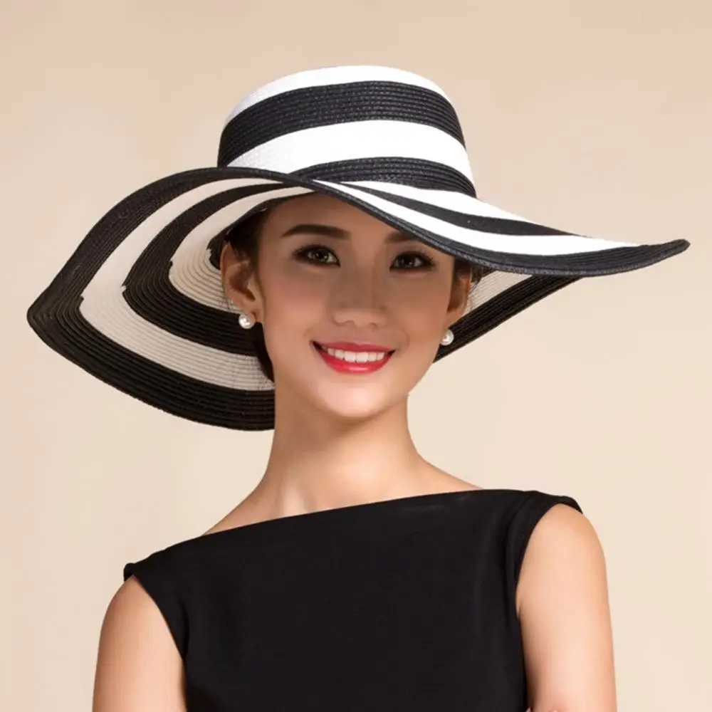 60% decrease!! Wen Fashion Striped Wide Brown Cork Straw Hat Foldable Summer Beach Sunshine C X250109
