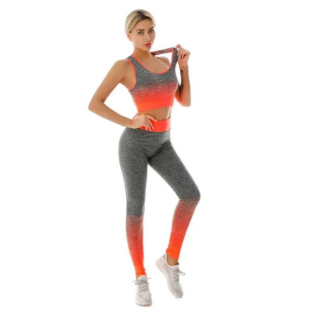 2 Piece Sets Womens Outfits Yoga Set Elastic Gradual Changing Sports Bra Tights Yoga Suit Set Fitness Workout Sports LeggingsXJ250109