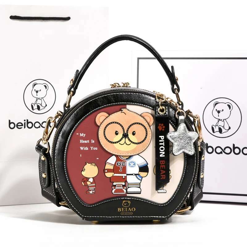 Fashion Handbag Cute Bear Female Shoulder Bag Round Girl Crossbody Bags For Women Stylish Circle Messenger Tote Purse