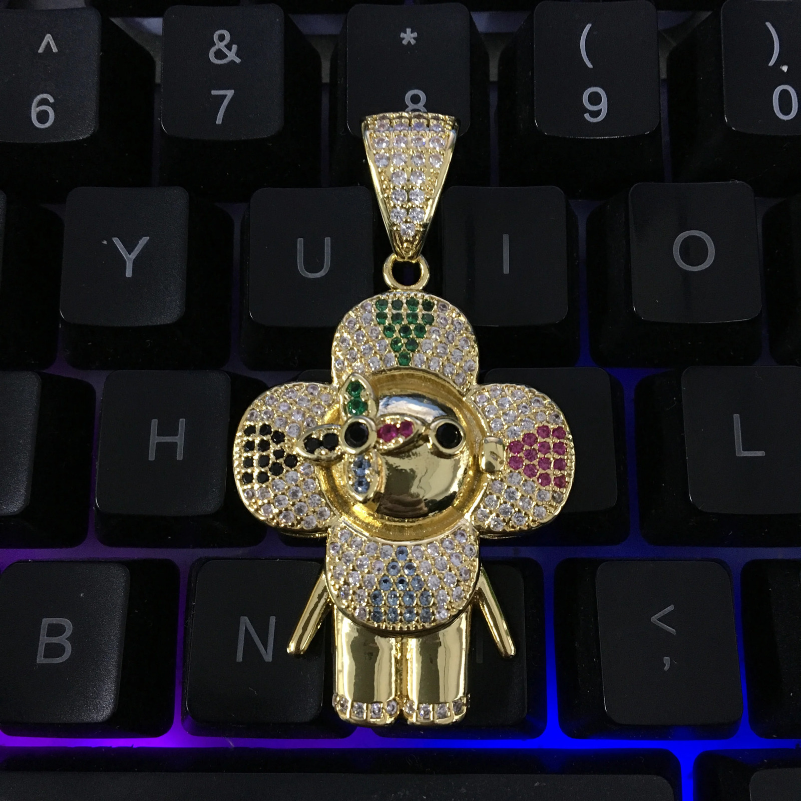 Uwin Donkey Flower Pendant Colored Zircon Necklace Hip Hop Jewelry Iced Out Fashion Charm Gifts 250109