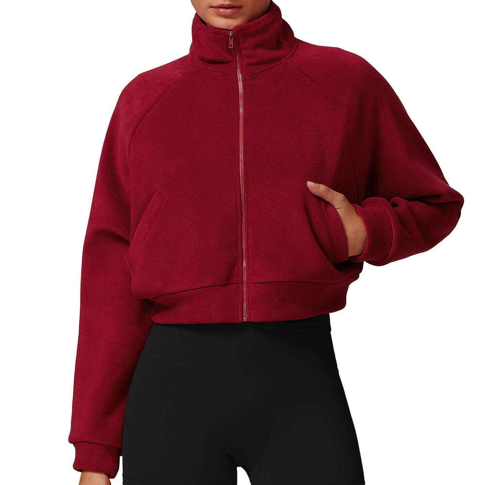 Women's Wear New Stand Up Yoga Clothes Warm Women's Long Sleeved Running Windproof Top With Fleece Sports And Fiess Jacket