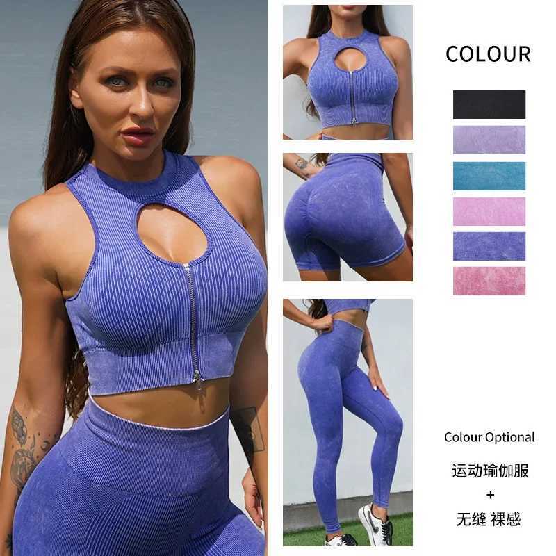 2 Piece Zipper Yoga Set Compression Outfit Women Seamless Sports Crop Vest Shorts Pants Suits Gym Wear Fitness Workout ClothesXJ250109