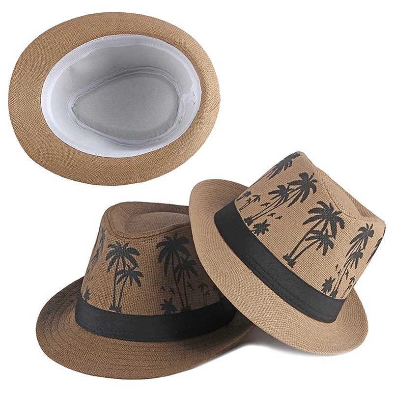 Coconut Tree Beach Hat Mens Summer Party Jazz Hat Fashion Straw Hat Weaving Chapeau Wide Brim Panama M Dance Hat Cool Cowboy X250109