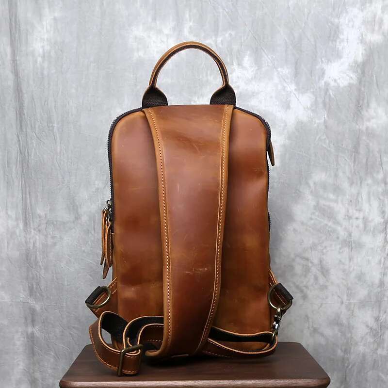 Retro Crazy Horse Skin Men's Chest Headband Layer Cowhide Casual Large Capacity Multi Functional Versatile Trendy Crossbody Bag