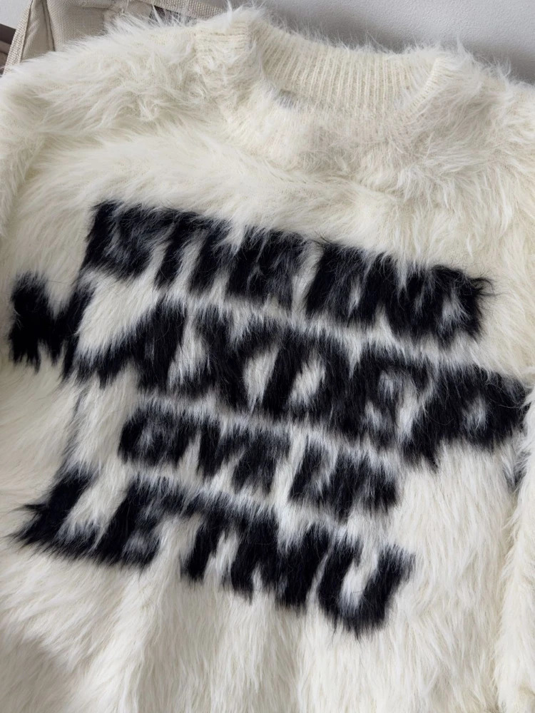 Loose Mohair Sweater Men and Women Y2k Aesthetic Knitted Punk Vintage Pullover Sueter Mujer Harajuku Letter Print Grunge Jumpers 250108