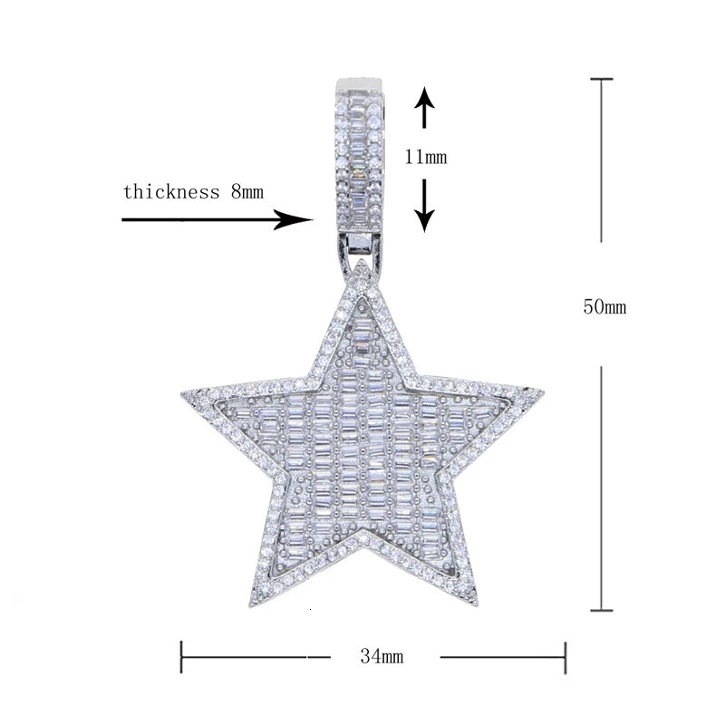 Iced Out Hip Hop Star Pendant Necklace for Men Women Bling 5A Cubic Zirconia Cz Paved Fashion Jewelry 250109