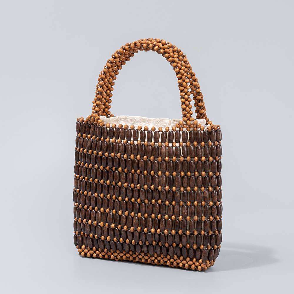 Cross Border Handmade Wooden Bead Woven From Europe And America, Women's Summer Niche Design, Hand-Held Commuting Small Square Bags