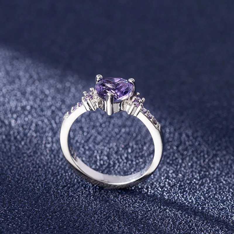 Heart shaped ring 925 silver jewelry with purple zircon gemstone ring suitable for womens wedding promises bridal party gift accessories W250109