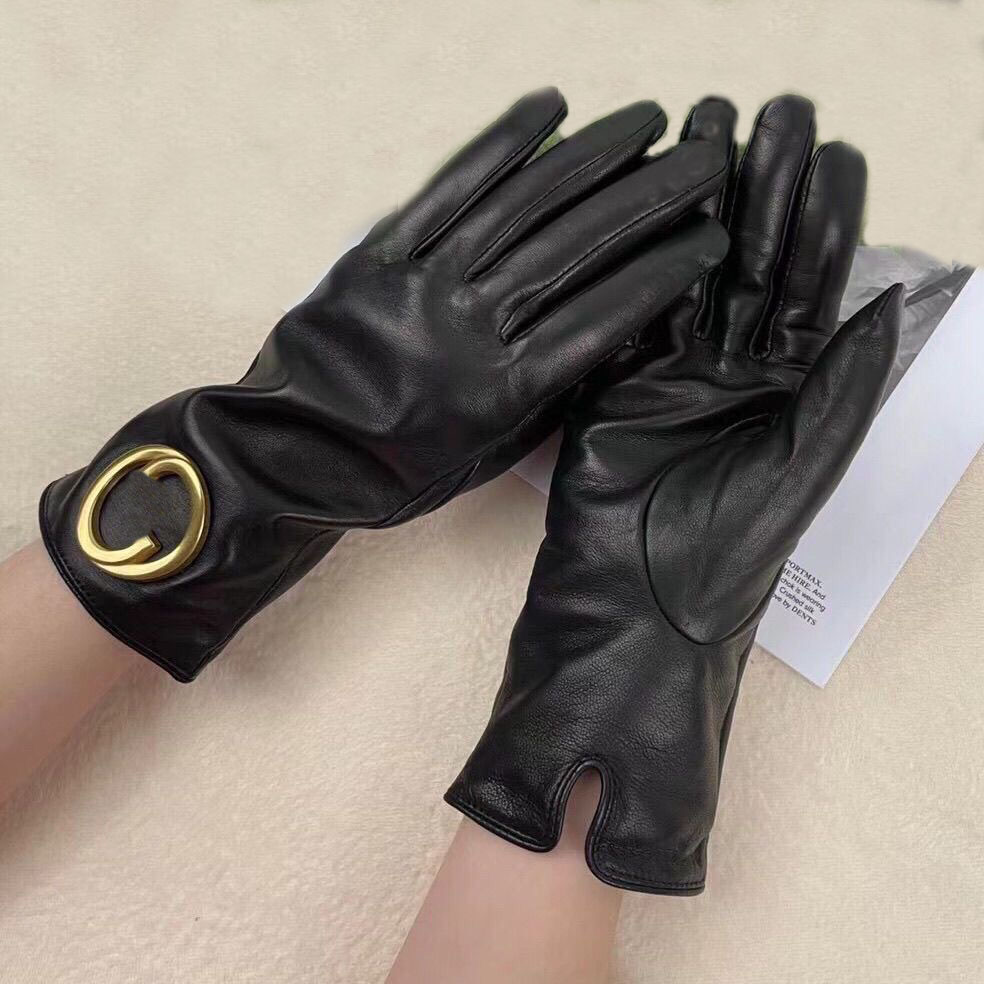Designer Gloves Womens Winter Fashion Luxury Sheepskin G Letter Cashmere Lined Warm Mens Leather Gloves Five Finger Touch Screen Riding Sport glove