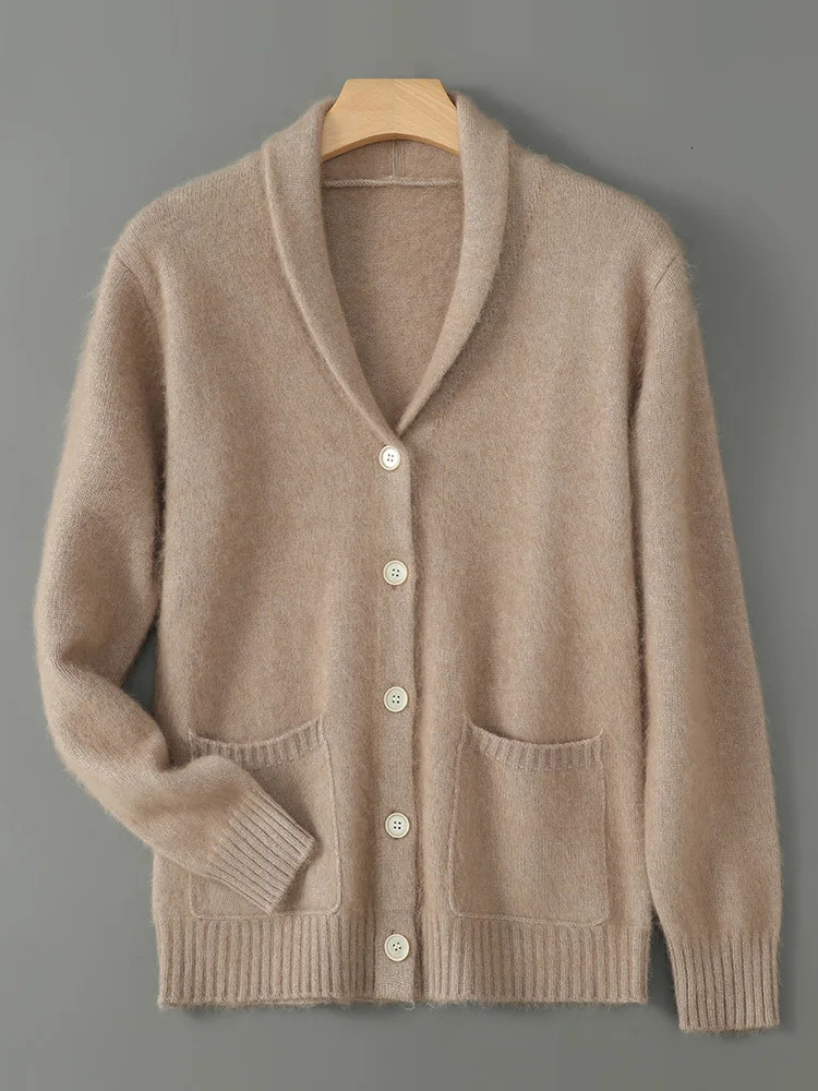 Quality 100% Mink Cashmere Autumn Winter Woman Plus Size 5XL VNeck Cardigan Sweater Knitting thicken Knitwear Solid Color Tops 250108