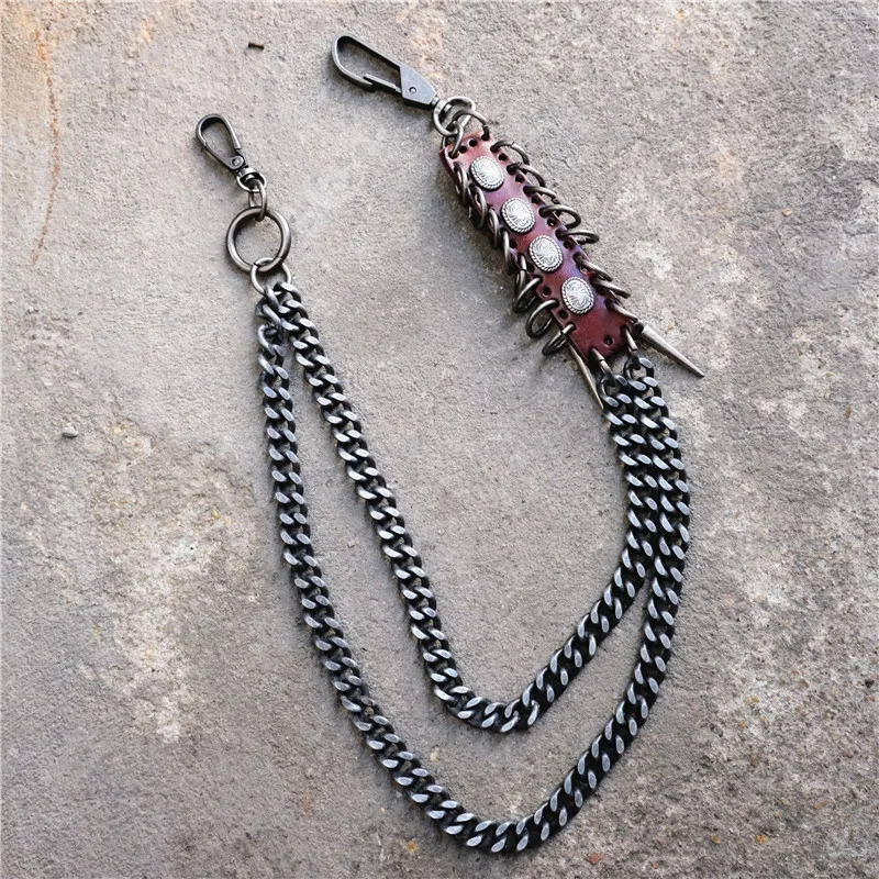 Men Black Visual Heavy Rock Metal Hip Hop Pants Wallet Keychain Star Shape Pendant Metal Link Waist Chain Punk Jean Chain 250107