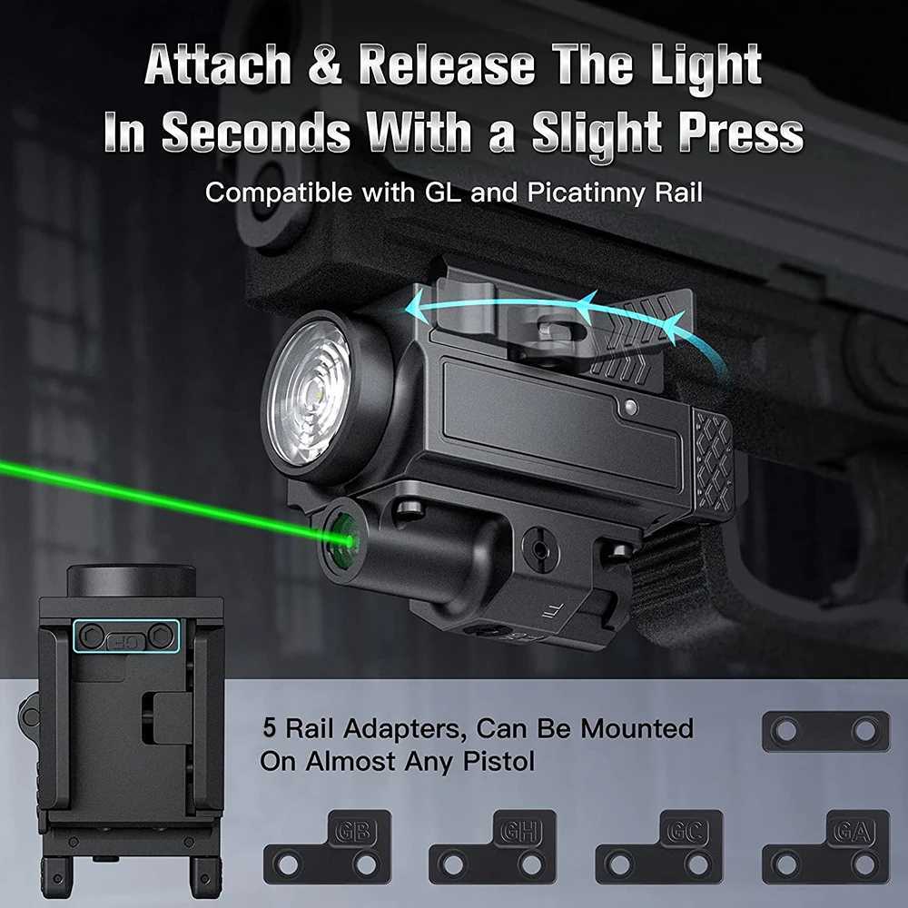 800 lumens weapon gun light red green laser sight pistol red green dot sight combination rechargeable flashlight M250409