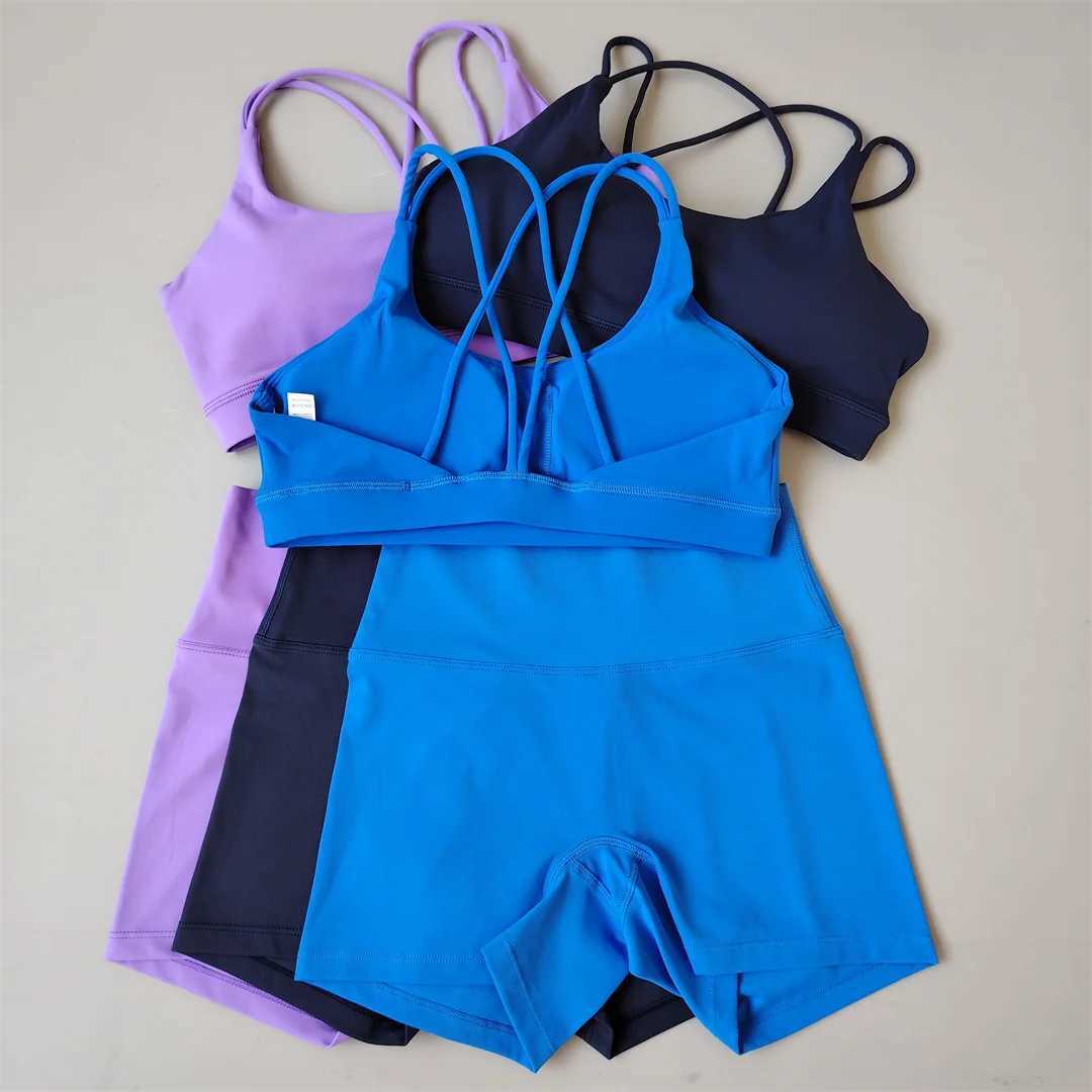 Women Gym Suit Yoga Clothes Shorts Leggings+ Bra 2-Piece Set Running Exercise Fitness Sportswear High Waist Cross Beautiful BackXJ250109