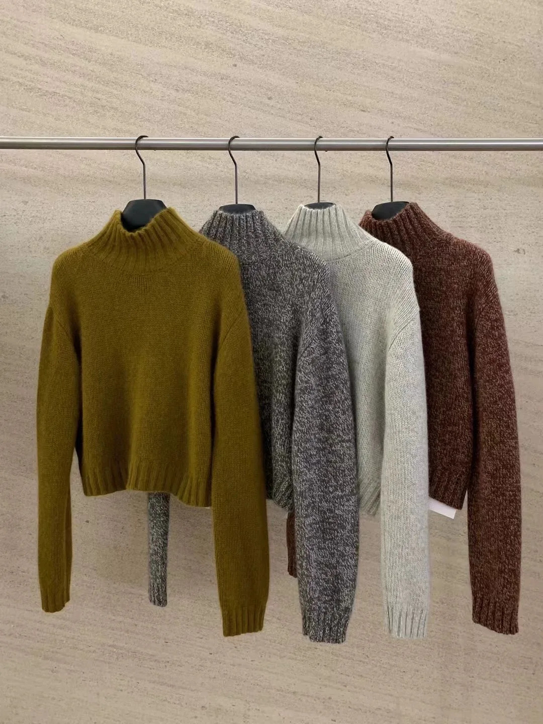 European Station turtleneck short 100% cashmere knitwear womens autumnwinter loose thickened sweater base 250108