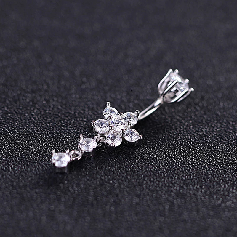 Hypoallergenic 925 Sterling Silver Plum Blossom Flower Navel Piercing Belly Button Rings Romantic Zircon Body Jewelry Women Gift 250107