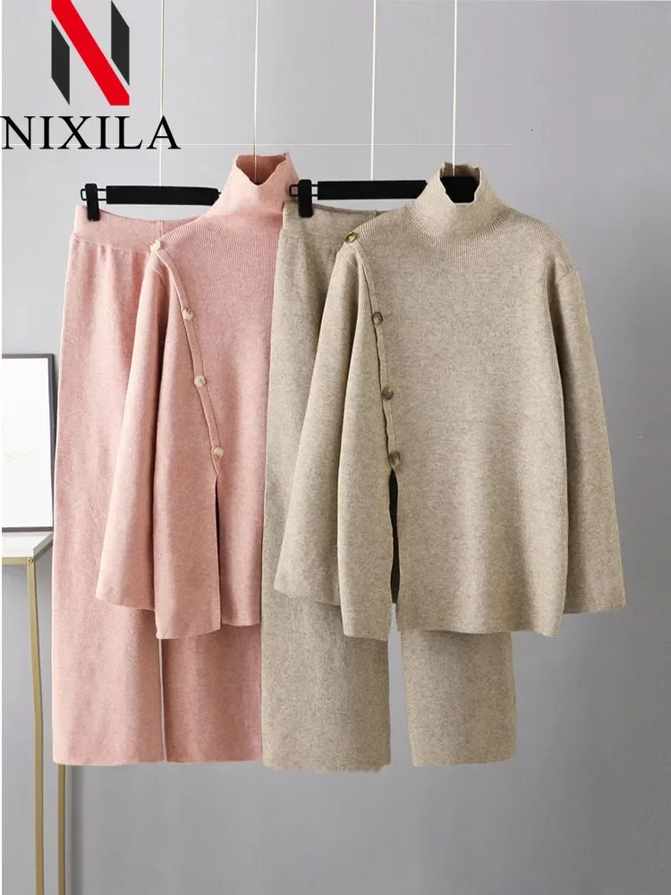 Winter Autumn Sweater 2 Piece Sets Fashionable Knit Pant Elegant Retro Pullover Two Womens Outfits Clothes 250106