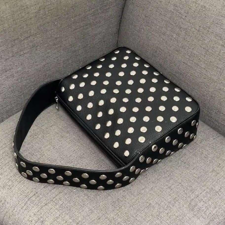 Dark Style Rivet Armpit 2025 Niche Design Personality Heavy Industry Motorcycle Street Punk Black Portable Shoulder Bag