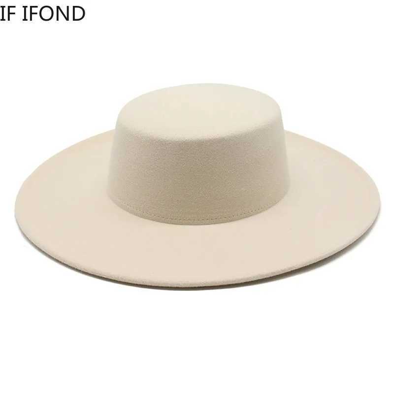 French Warm Hat Width Brim 10CM Fe Hat Winter Wool Derby Wedding Jazz Hat Flat Top Felt Hat X250109