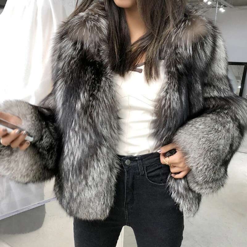 Women's Short Style Fashion Imitation Fox Hair Whole Fur Coat Autumn Winter New Casual Lady Jacket