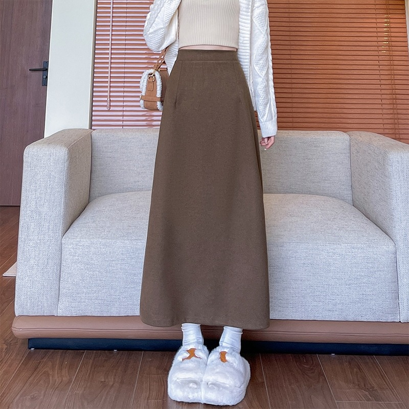 V3109 Skirt Women Autumn Winter New Slit Midi Skirt High Waist Slim Large Size Fashionable All-match Hip Skirt