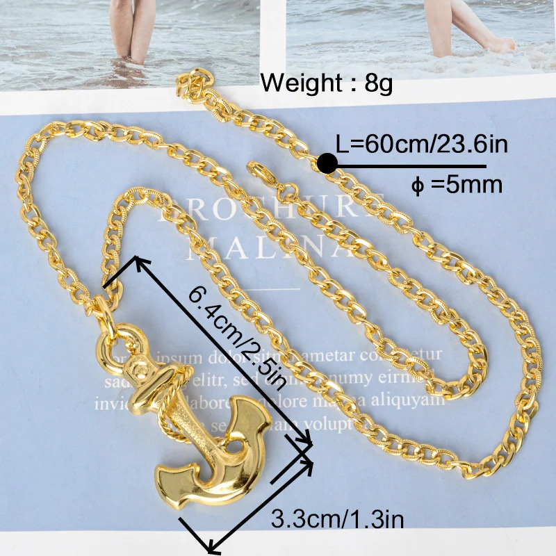Diana Baby Jewelry Gold Plated Anchor Pendant Necklace Copper Hollow Big Size High Quality For Women Man Hip Hop Daily Wear 250109
