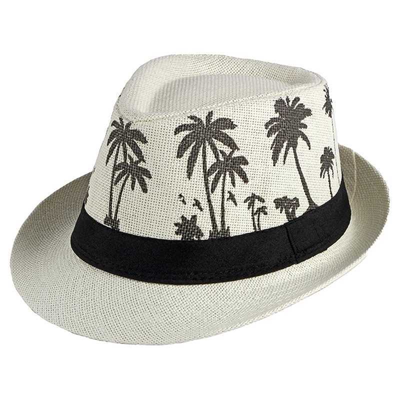 Coconut Tree Beach Hat Mens Summer Party Jazz Hat Fashion Straw Hat Weaving Chapeau Wide Brim Panama M Dance Hat Cool Cowboy X250109