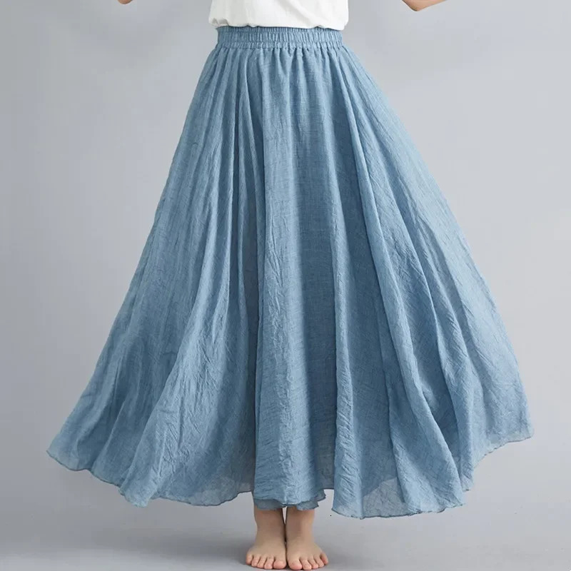 Fashion Cotton Linen Clothes Women Skirts Maxi Y2k Elegant Beach Saia Ropa Mujer Casual Vestido Boho Long Skirt Faldas Harajuku 250106