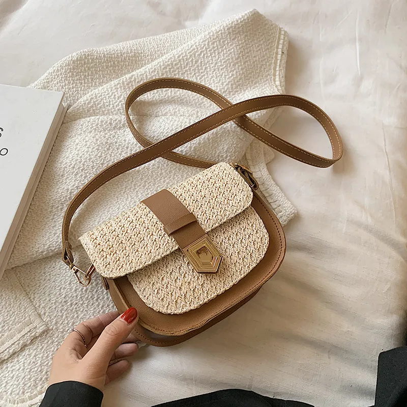 Elegant Woman's Pure Color Knitting Saddle Tote Versatile Single Shoulder Leisure Bag