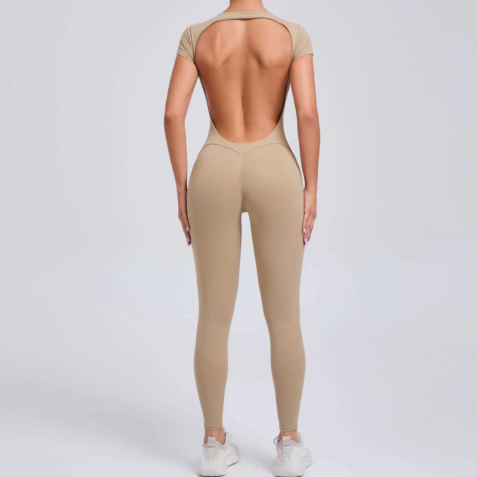 2025 Yoga Jumpsuit Fitness Sports Overalls Gym Clothing Set Wear Pilates Workout Clothes Women Short Sleeves Outfit ActivewearXJ250322
