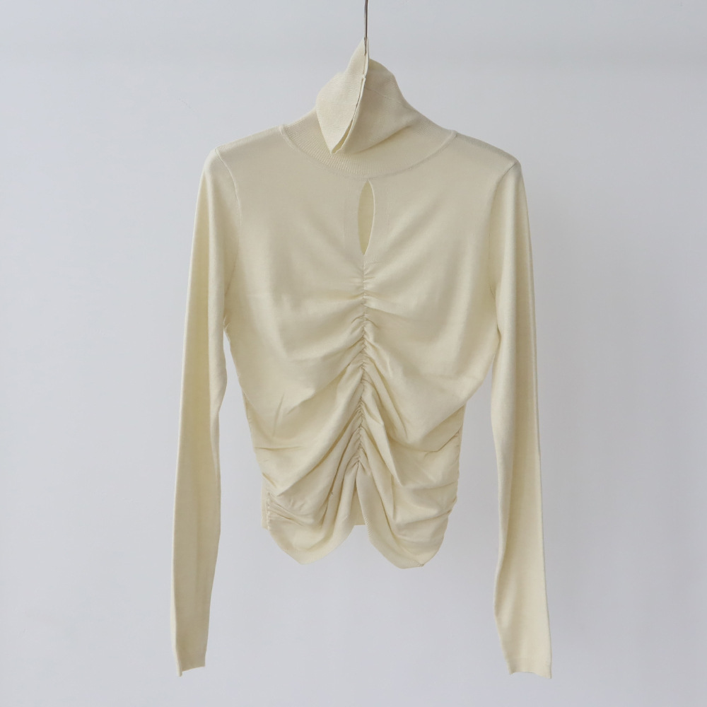 MMBB1 Women's Wool Blend Pleated Pullover with Soft Half Turtleneck