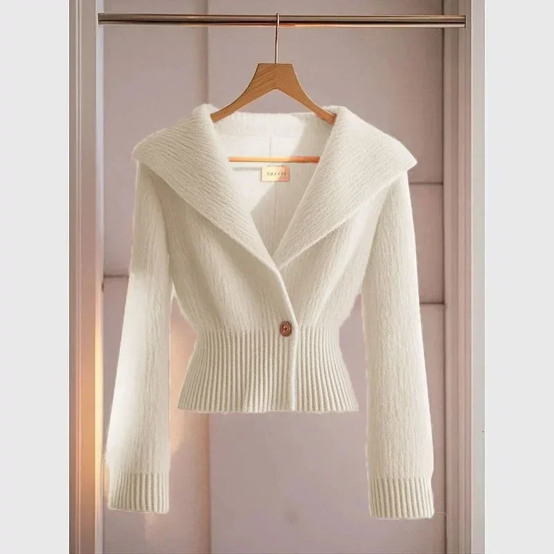 Autumn Korean Fashion Knitted Sweater Cardigan Women Slim Longsleeved Waist Soft Jacket Ladies Tops 250108