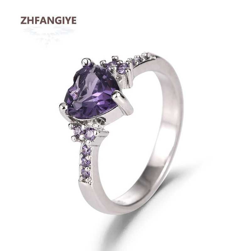 Heart shaped ring 925 silver jewelry with purple zircon gemstone ring suitable for womens wedding promises bridal party gift accessories W250109