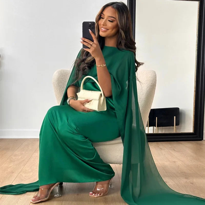 Muslim Womens Round Neck Loose Robe Chiffon Long Dress Abayas for Women Longue 250106