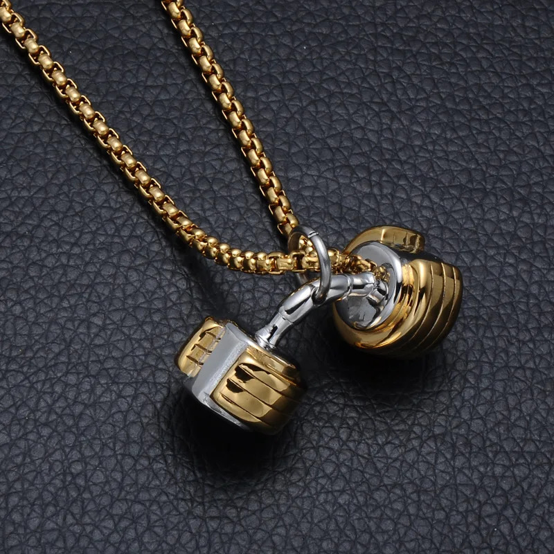 Hip Pop Fashion Dumbbell Pendant Necklace High Quality No Fading Stainless Steel Rapper Charm Jewelry Gift For Men Women 250109