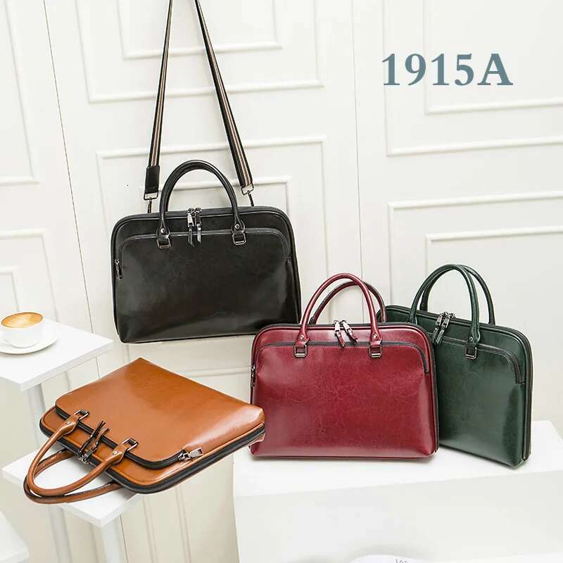 OYIER New Women Briefcase Genuine Leather Business Shoulder Bag Ladies Office Laptop Bags For 13" 14" Book Hp