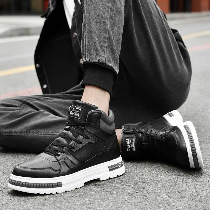 New high t op elevator casual men sneakers height ening height inc rease 8cm cow split leather leisure designer shoes