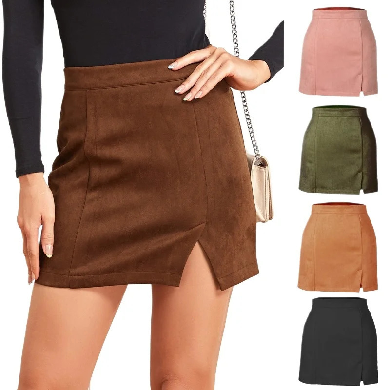 Sexy Suede Mini Skirt Women Vintage Elegant Faldas Skirts Harajuku Jupe Saias High Waist Fashion Streetwear Woman Clothes Ropas 250106